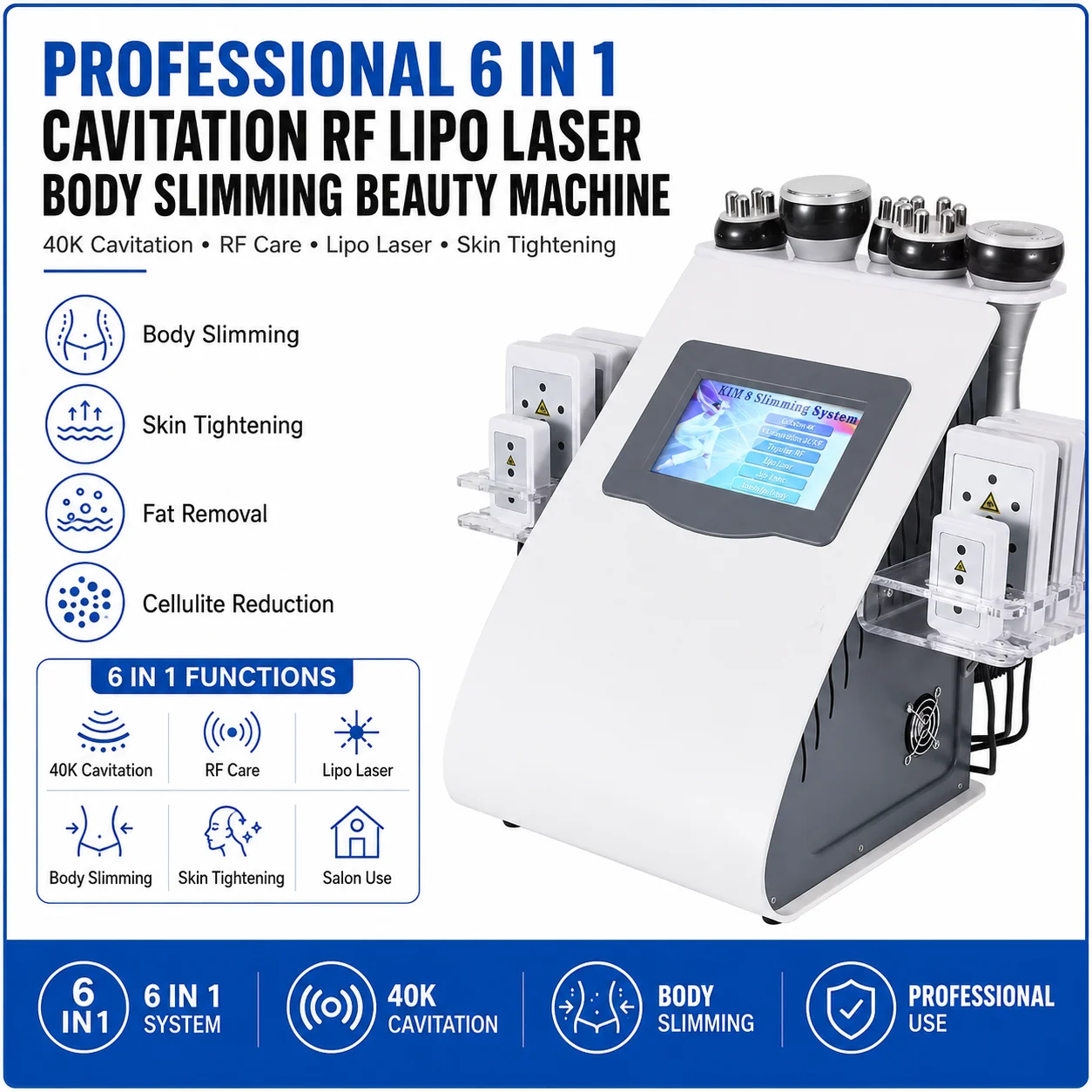 6 In 1 Cavitation Rf Machine 40K - 6-in-1 40K Vakuum-Lipo Ultraschall-Kavitation Radiofrequenz Multipolares