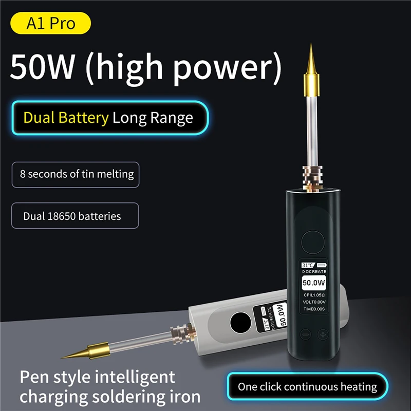50 ワットワイヤレス充電式電気はんだごてキットポータブルはんだごて 3 つのチップ付き溶接修復ツール 2500mAh