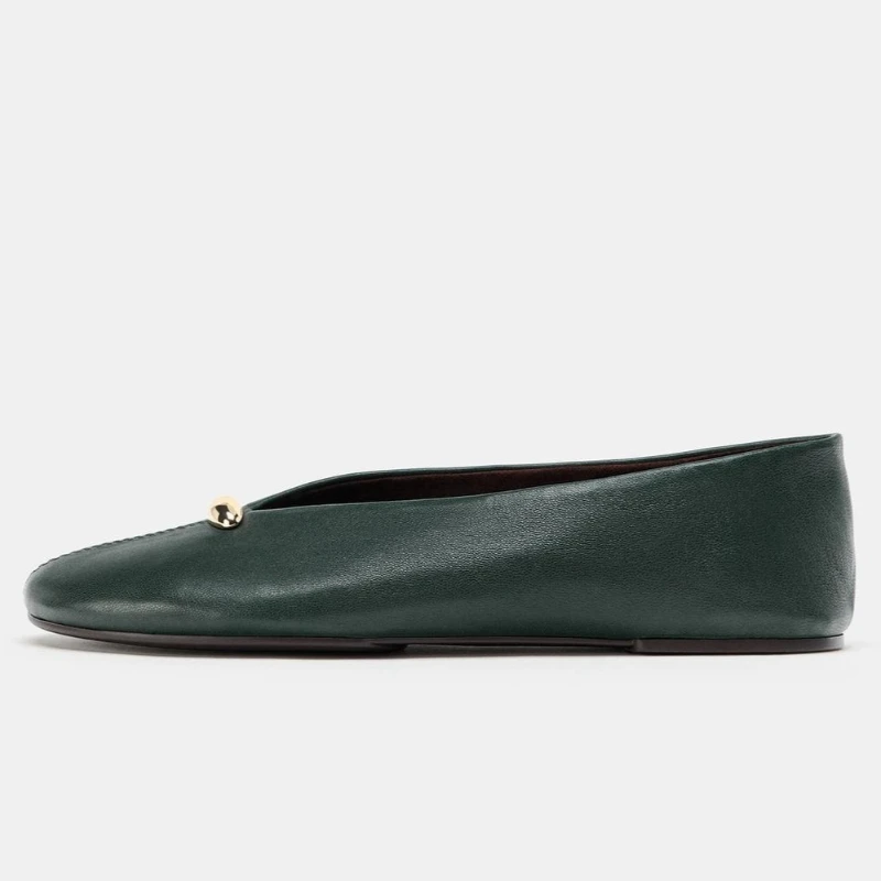 

Luxury Metal Buckle Decoration Ballet Flats Women Green Leather Ballet Sneakers Light Soft Sole Comfortable Loafers for Ladies