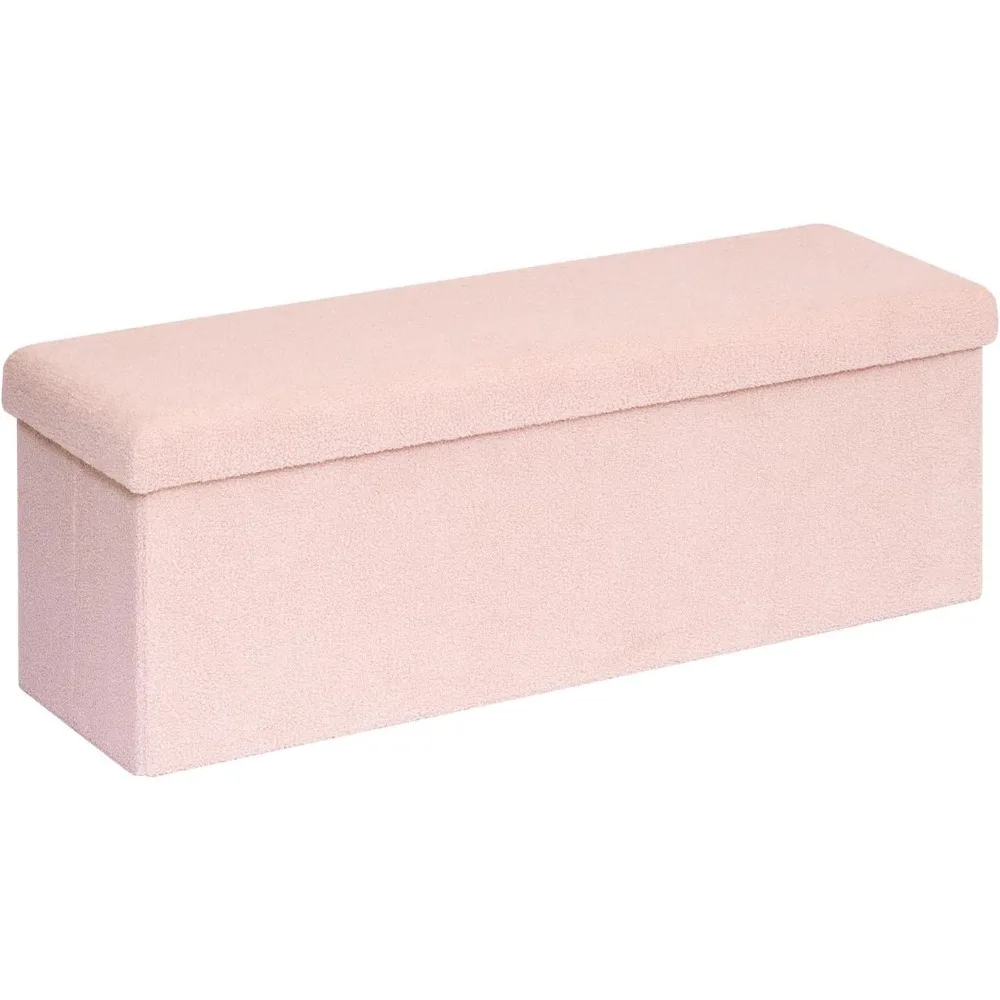 

Storage Ottoman Bench Sherpa Foot Rest, Foldable Boucle Ottomans, Large Faux Teddy Fur Ottoman Storage Box Entryway Benc