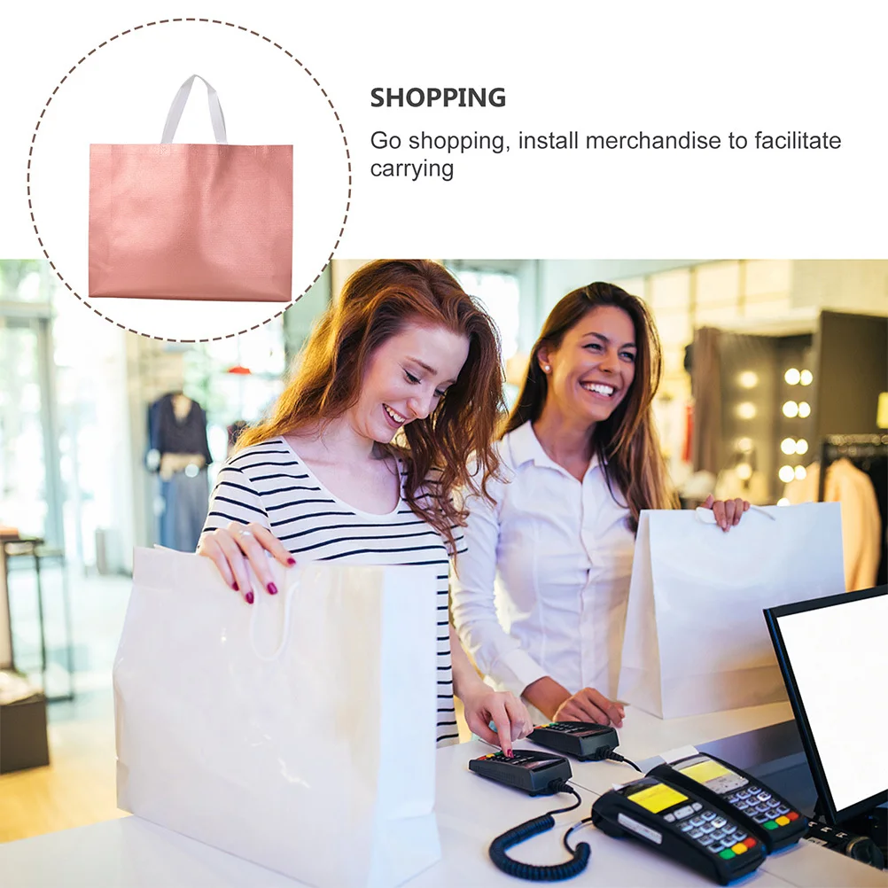 

1Set Nonwoven Fabric Portable Gift Bags Rose Gold Foldable Large Capacity Bags for Shopping Bakery Coffee Shops Party Storage