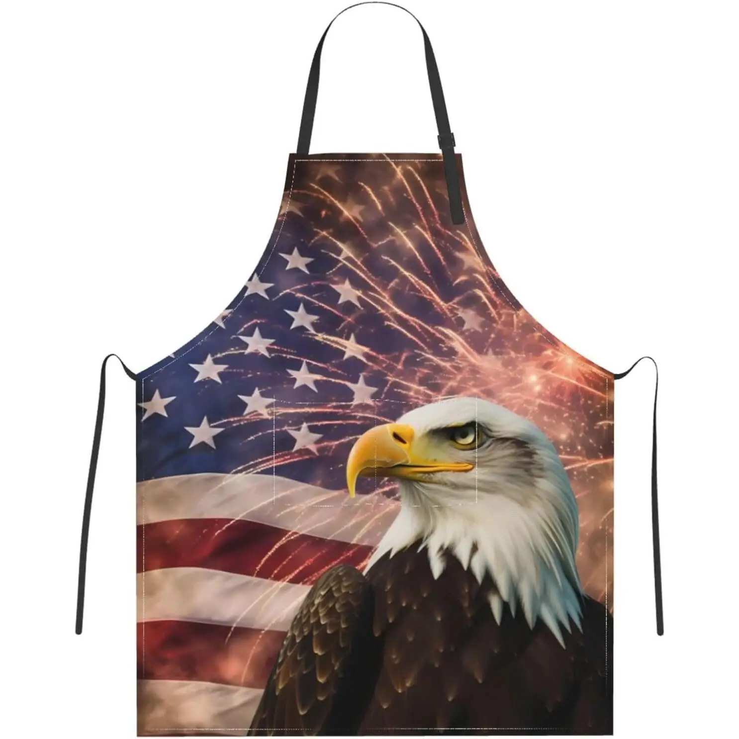 American Flag Adjustable Apron with 2 Pockets Firework Eagle Chef Bib for Kitchen Cooking for Cooking BBQ Baking Gardening Chef