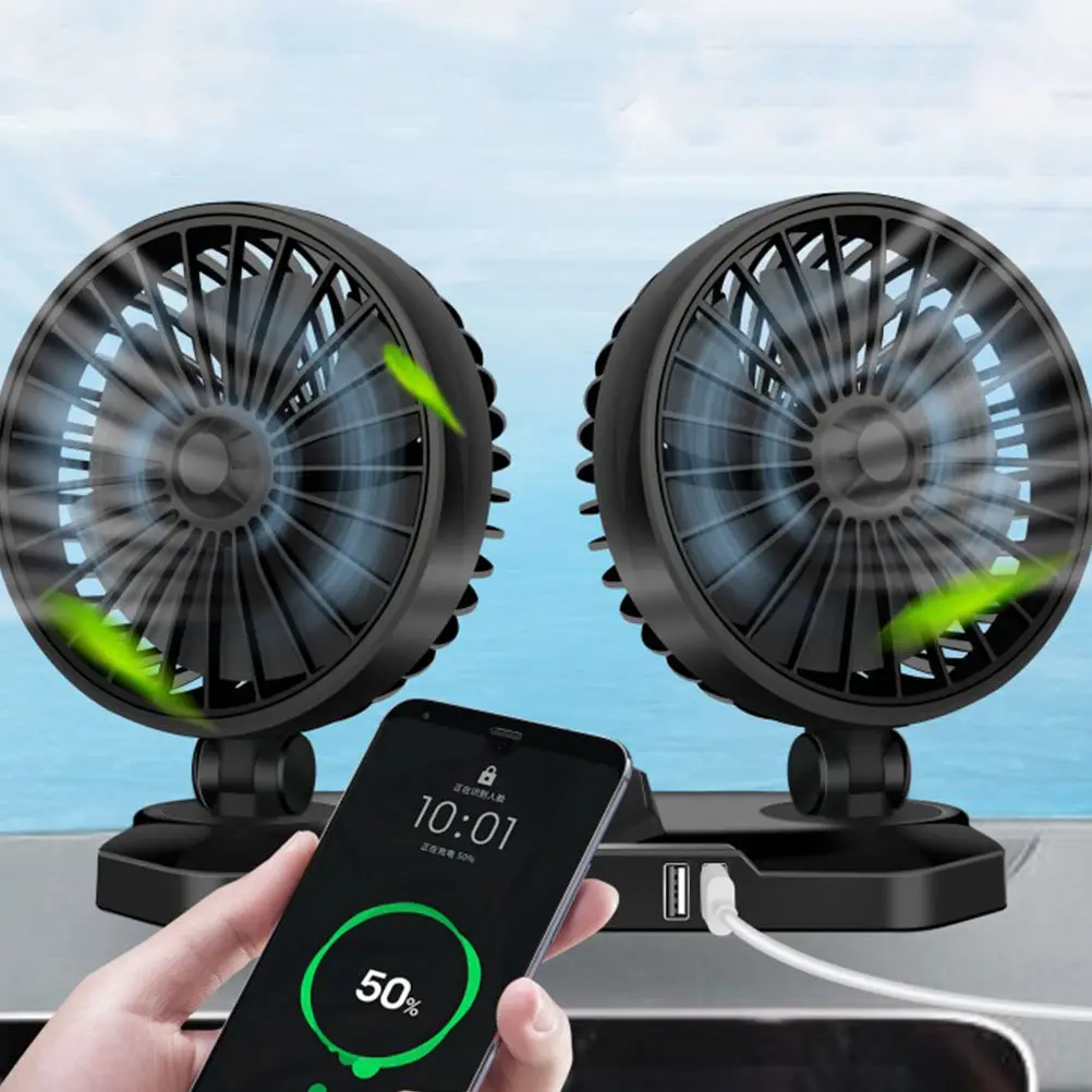 

Auto Electric Fan Dual Head 360 Degree Rotation 90 Degree Adjustment Low Noise Energy Saving for Cars Home