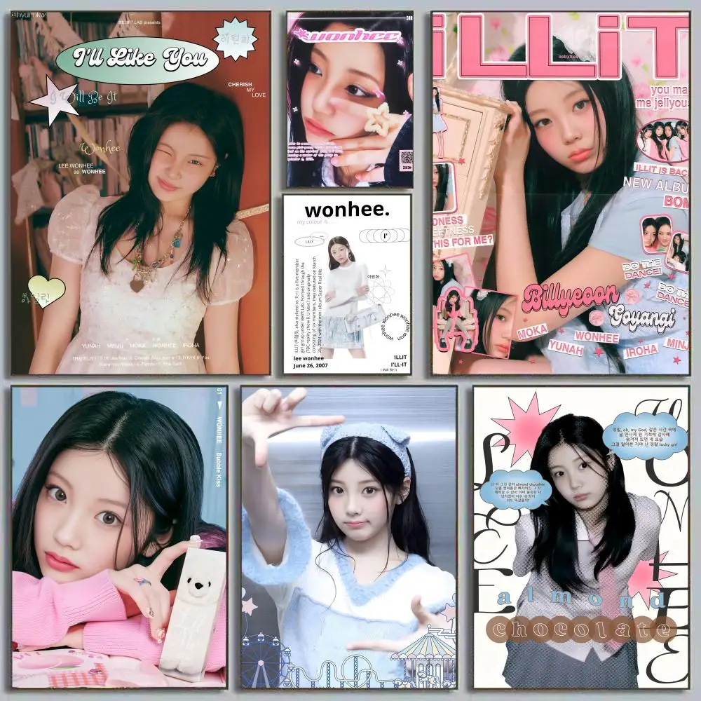 W-Wonhee I-Illit اللوحة الخط شخصية المساحات قماش ملصق جدار جدارية الفن صور لغرفة ديكور المنزل