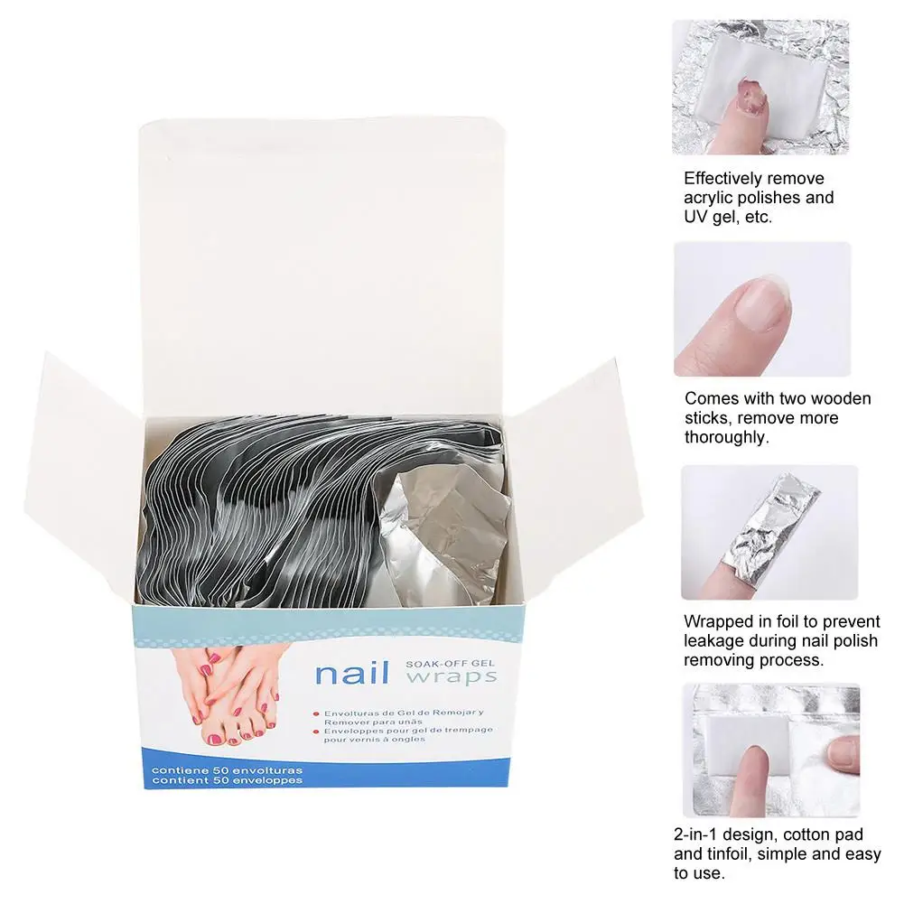 50 ชิ้นเล็บกําจัดฟอยล์ Wraps - Soak Off เจลอะคริลิค Remover สําหรับ UV Nail Art - เครื่องมือแต่งหน้า