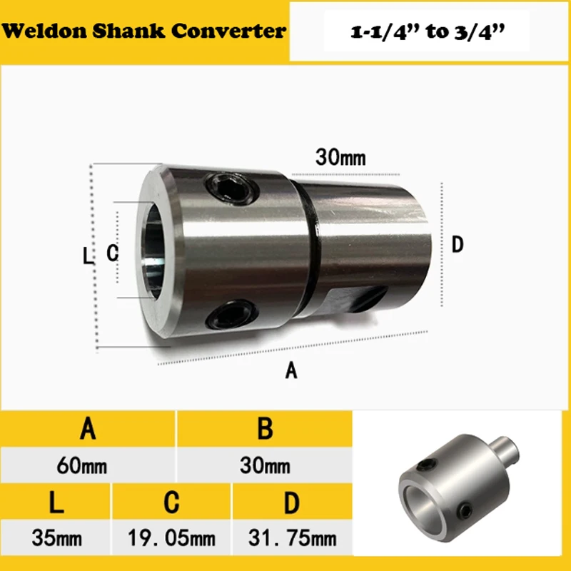 3/4"-Weldon-Schaft auf 1-1/4"-Ringfräser-Spannschaftadapter – Wechseladapter von 3/4" (19,05 mm) auf 1-1/4" (31,75 mm) Spannweite – Detail 2