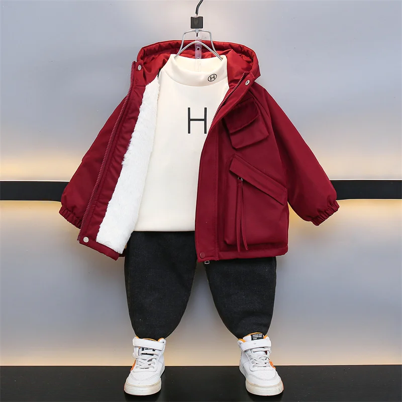 

Утепленная осенне-зимняя хлопковая куртка для мальчиков с флисовой подкладкой, детская верхняя одежда, парка, молодежная модная куртка-стойка, водонепроницаемая