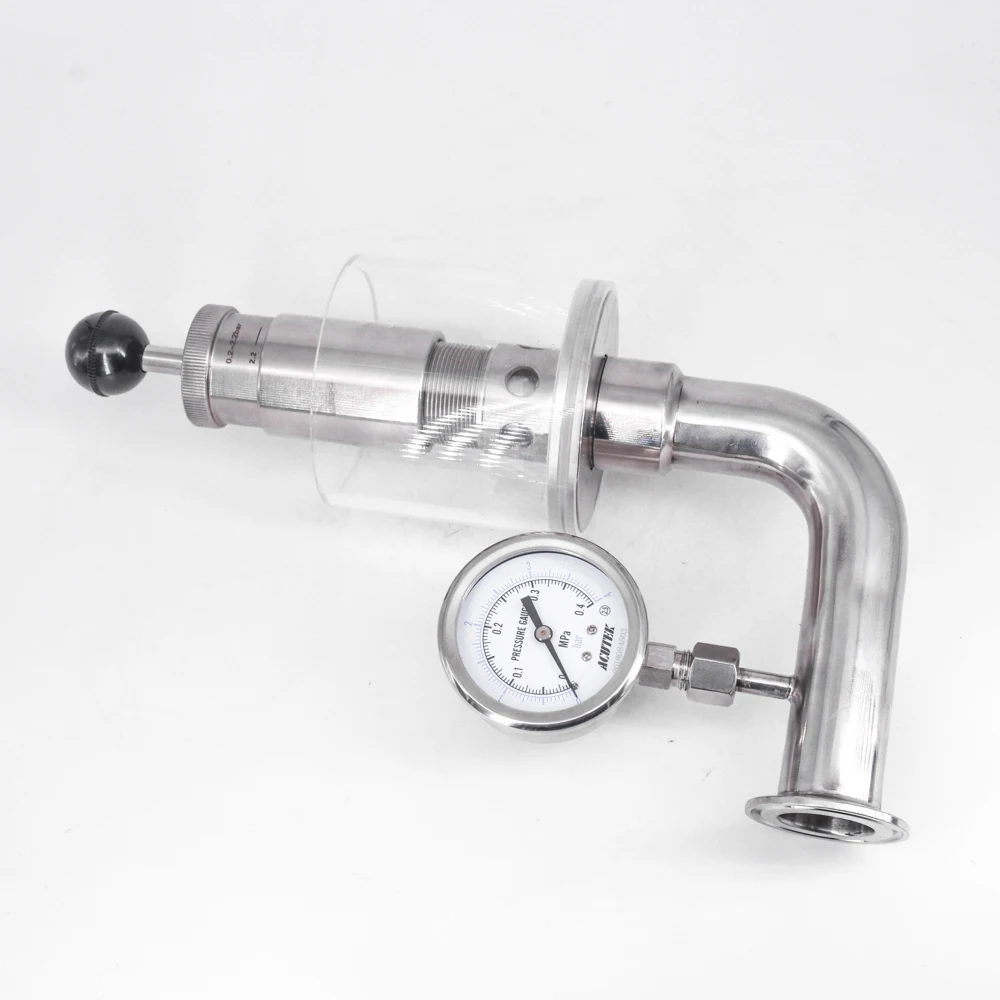 

1.5" Tri Clamp 0.2-2.2 Bar Adjustable Pressure Relief Safety Valve Sanitary 304 Stainless + Pressure Gauge For Beer Fermenter