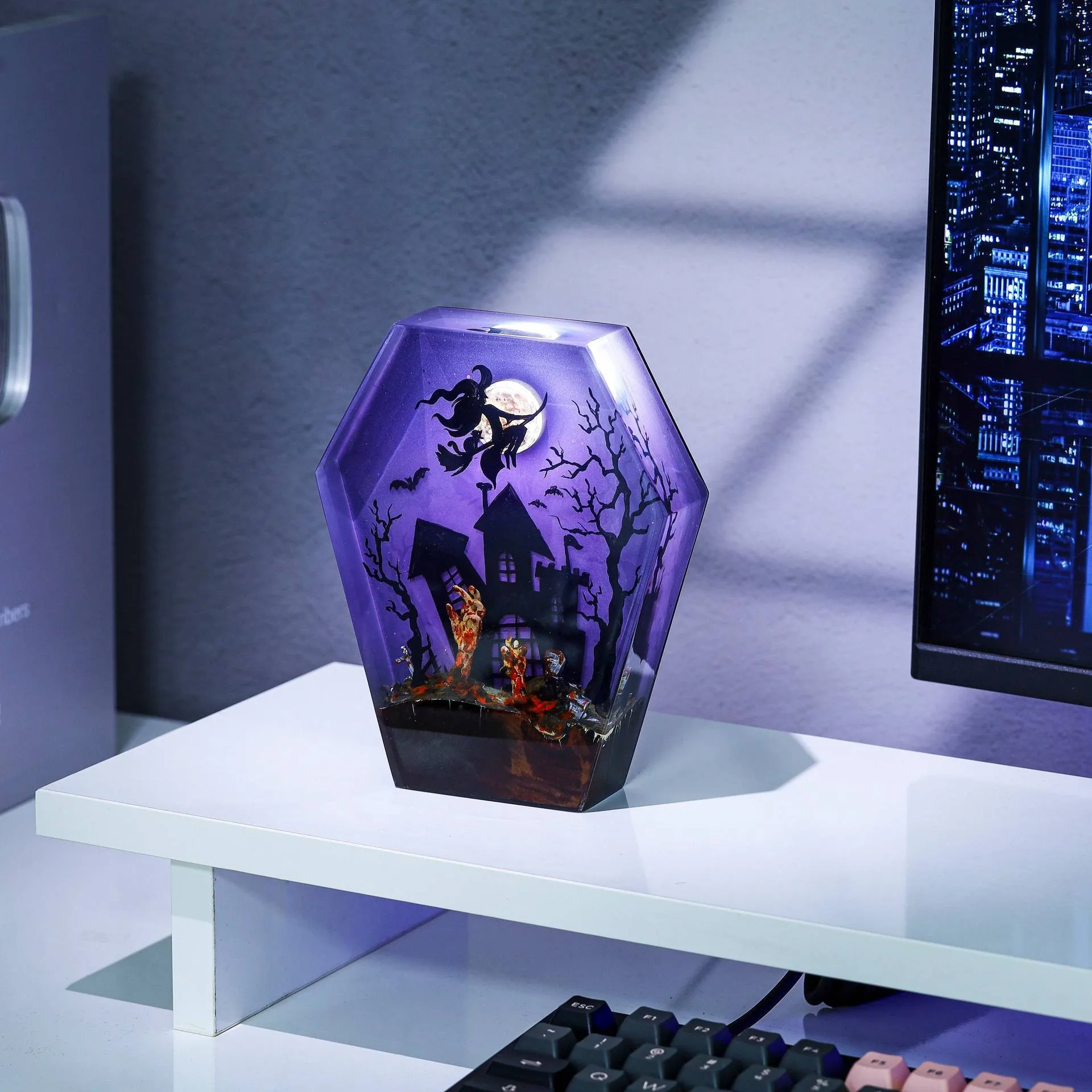 

8 X 5 Inches Halloween Epoxy Resin Lamp Decorations Featuring A Witch Theme for Home Decoration and As Unique Gifts