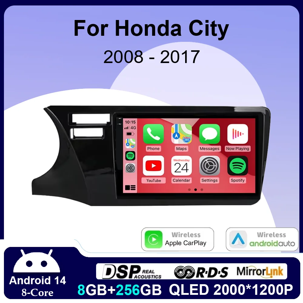 

for HONDA 2014 2015 2016 - 2019 City GPS Navigation Android 14 Car Radio QLED Screen wireless Car Playe Head unit No 2din 2 DIN