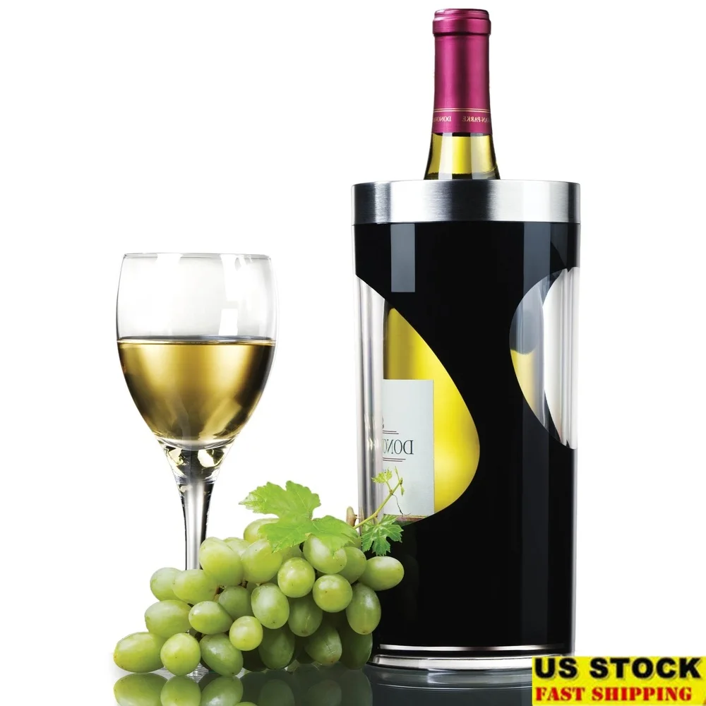 

Iceless Wine Cooler Acrylic Double Wall Shatterproof Stylish Brushed Stainless Steel Contemporary Design Holds Standard Bottles