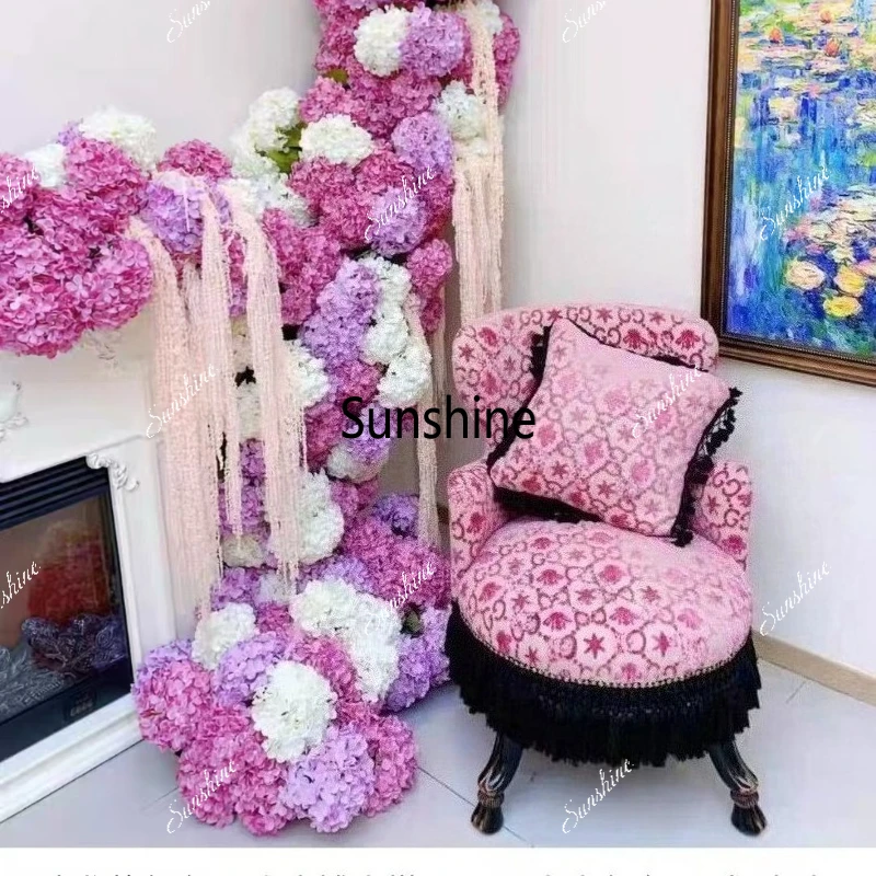 Solid wood sofa chair retro fringed fabric reception small apartment