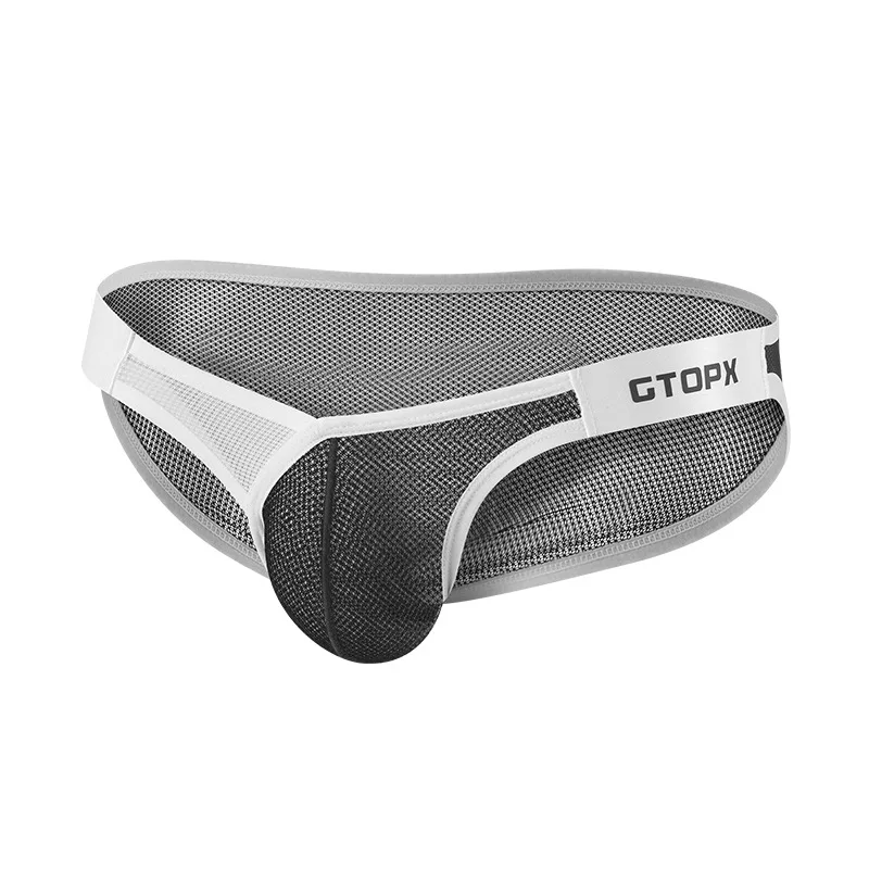 Men's Sexy Brief Underwear Gay Erotic Low-rise U Convex Pouch Panties Mesh Breathable Quick Dry Contrast Color Transparent Tanga