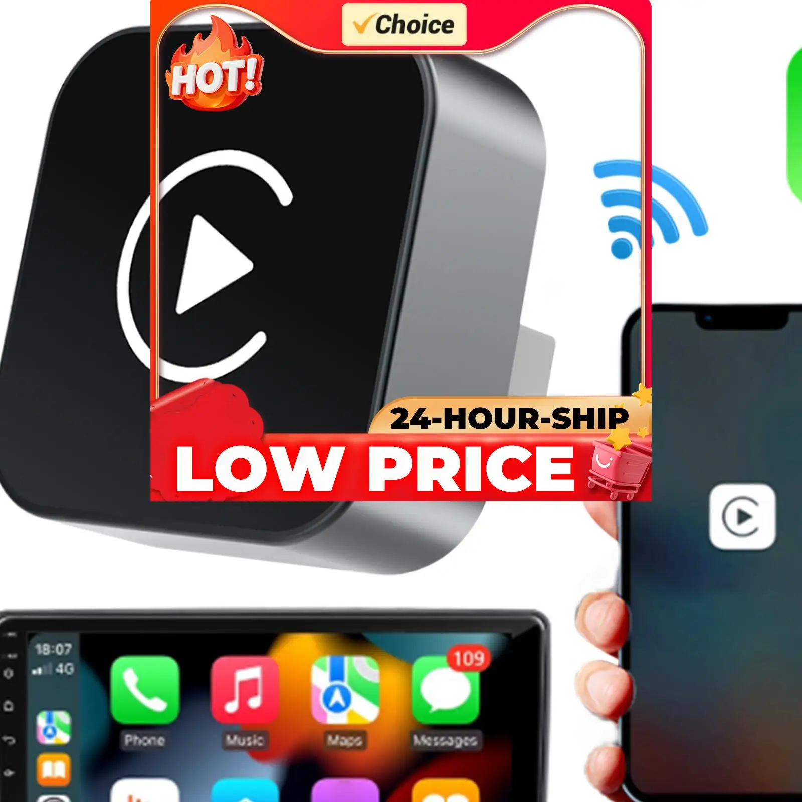 

Беспроводной адаптер CarPlay AI Box Android Auto 2-в-1: Plug & Play, преобразует проводной CarPlay в беспроводной для автомобилей с заводской проводной системой CarPlay