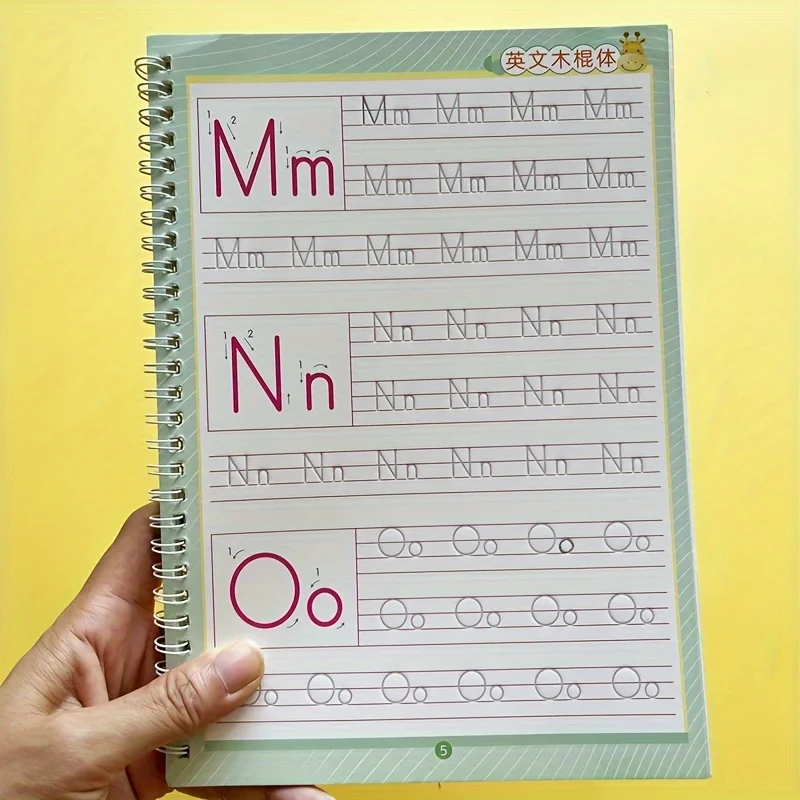 Reusable 26 English Alphabet Tracing Workbook - Grooved Letter Practice with Disappearing Ink Pens and Pen Caps