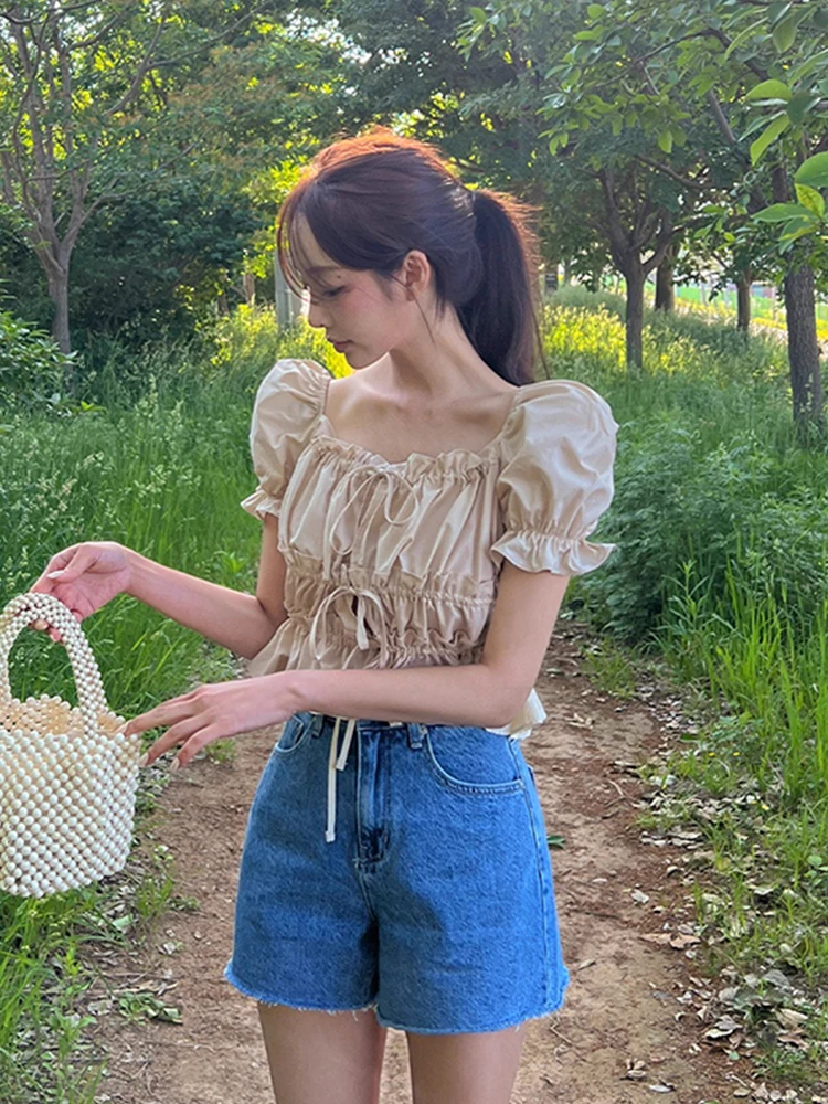 Csa corta con nudo de mariposa para mujer, novedad de verano, empalme de oreja de ma, Top versátil, estilo coreano, ma...