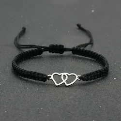 Stainless Steel Love Heart Charm Bracelet Handmade Braided Adjustable Rope Bracelets & Bangles for Women Men Jewelry Couple Gift