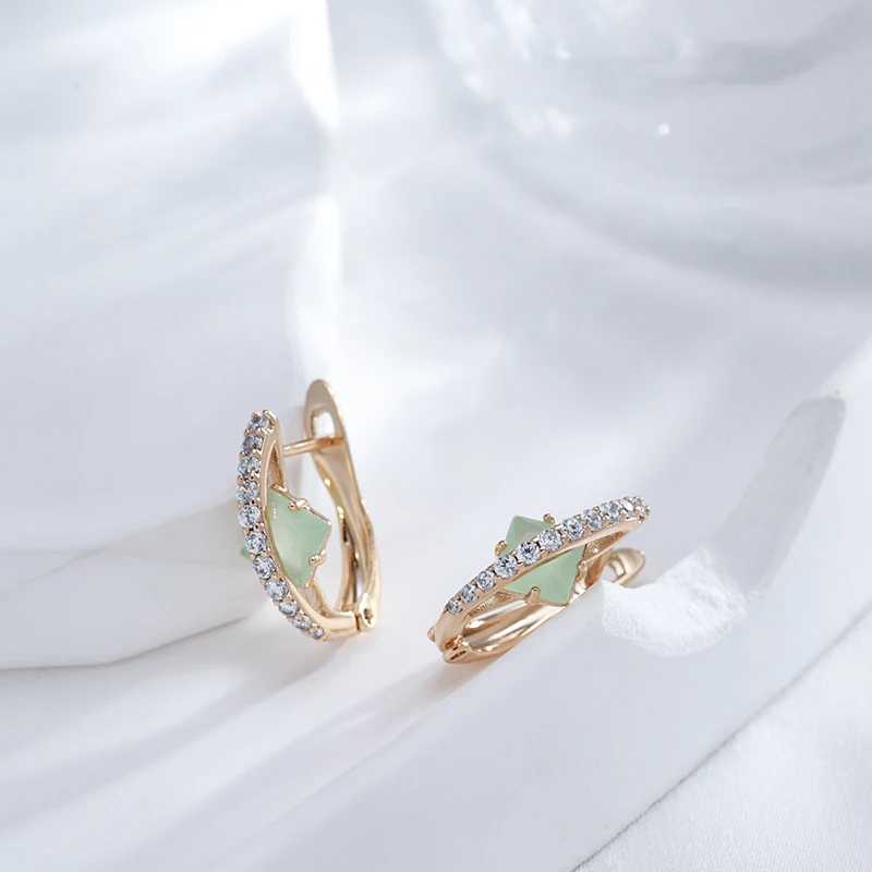Kinel Hot 585 Rose Gold Color Earrings For Women Shiny Square Green Natural Zircon Vintage Earrings Fine Daily Jewelry Gifts