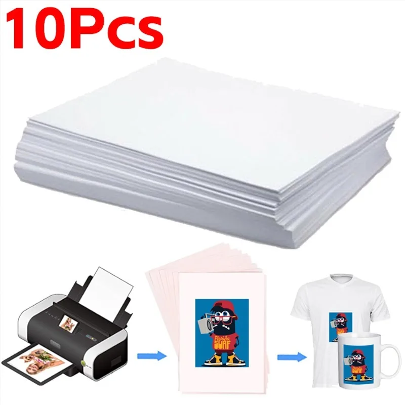 10 folhas de papel a4 sublimação transferência de calor impressão íon em tecido roupas camiseta para impressora jato de tinta diy artesanato suprimentos