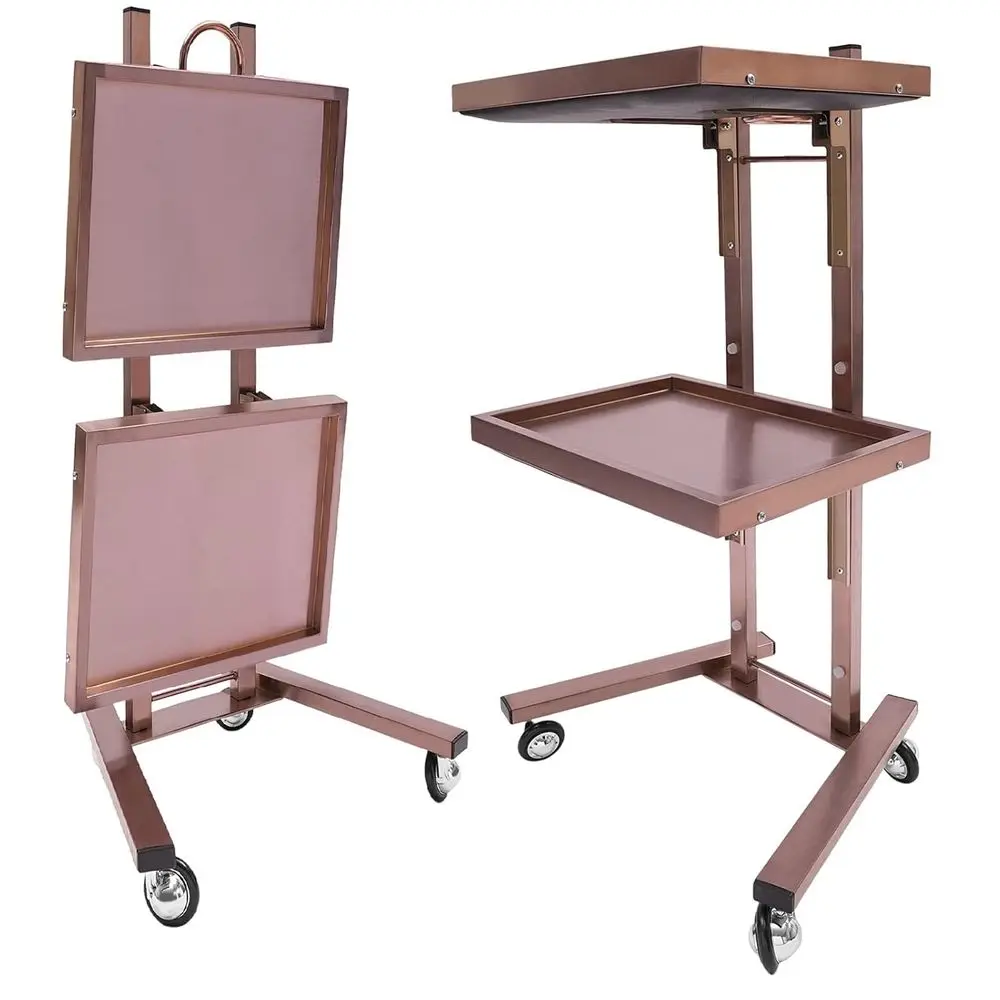 

2-Tier Stainless Steel Rolling Cart with Removable Utility Shelves and Wheels, Ideal for Kitchen or Tattoo Station (Rose Gold)