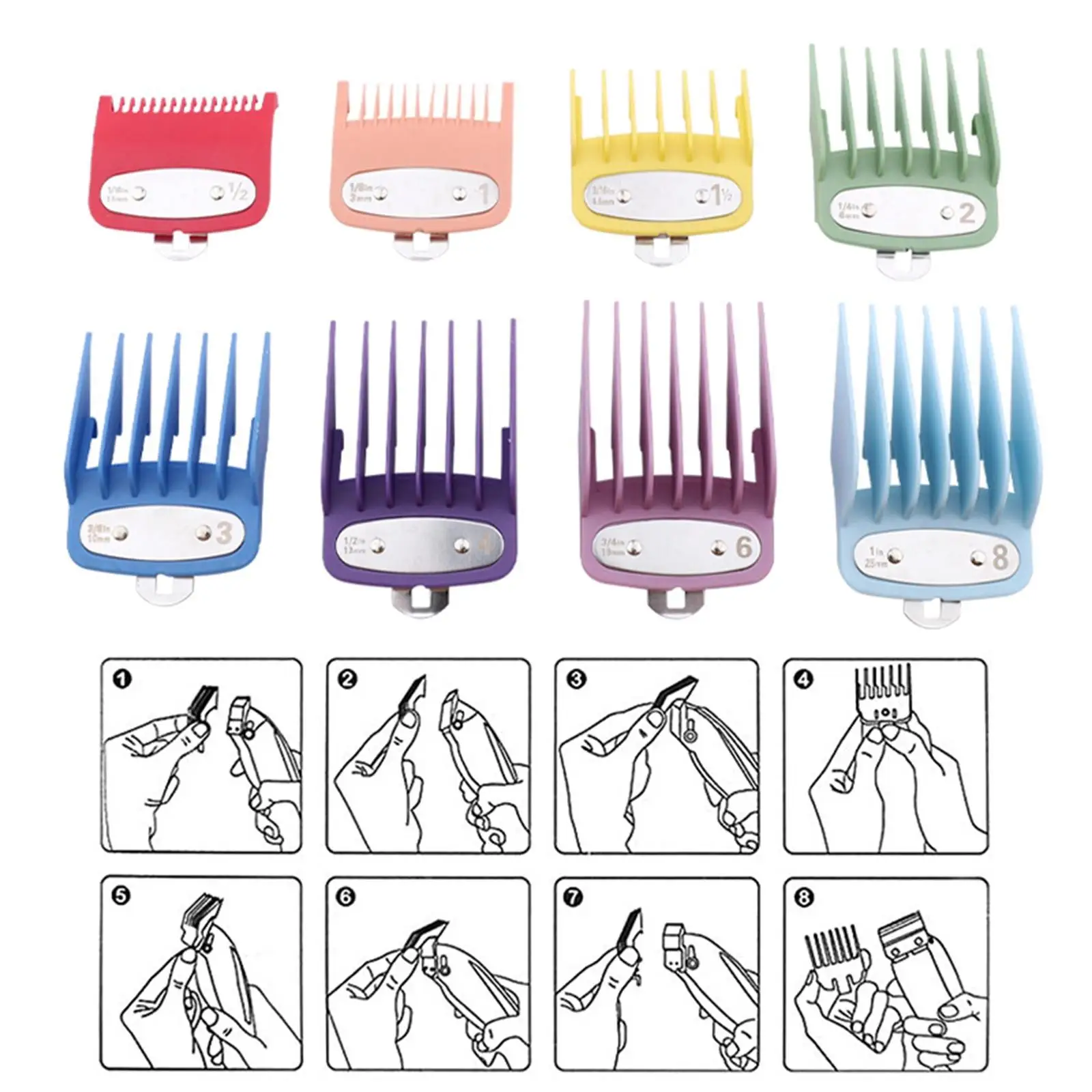 8x Hair Guards Attachment from 1/16 inch to 1inch Professional Guide Combs for Wahl Hair s Trimmers Barber