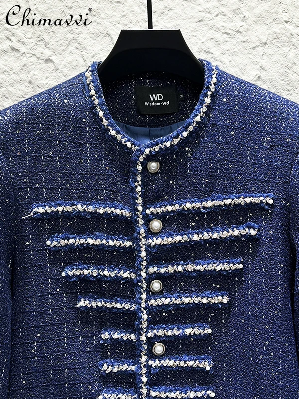 Heavy Beaded Rhinestone Woven Men's Jacket Autumn Winter New Fashion Personality High-end Long Sleeve Shoulder Pads Short Coat