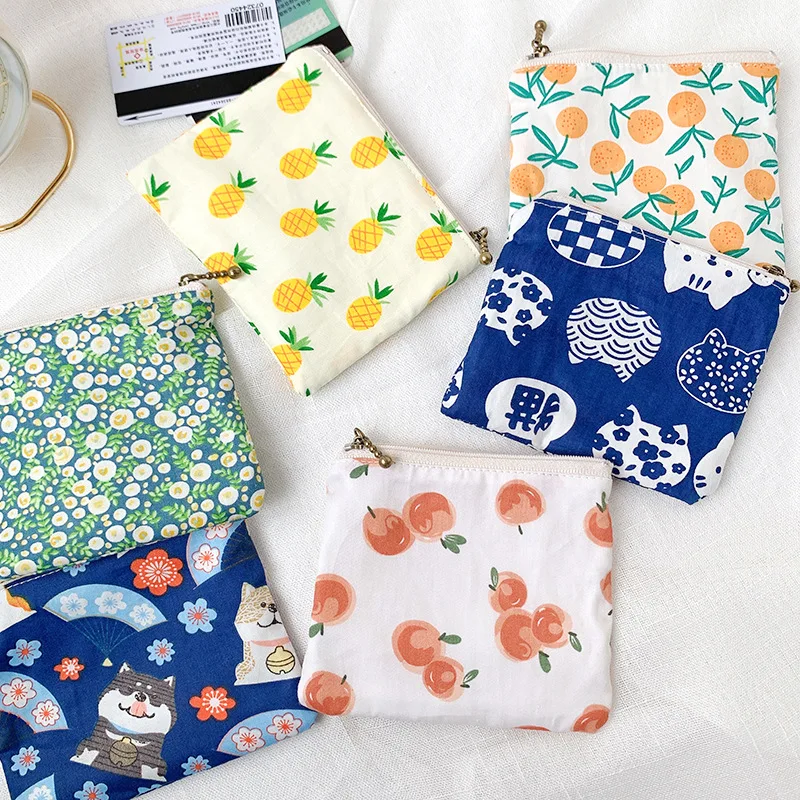 Cute Flower Fruit Print Coin Purse Women Credit Card Holder Zipper Coin Pouch Cute Purse Clutch Bag Money Bags Girls Cute Bag