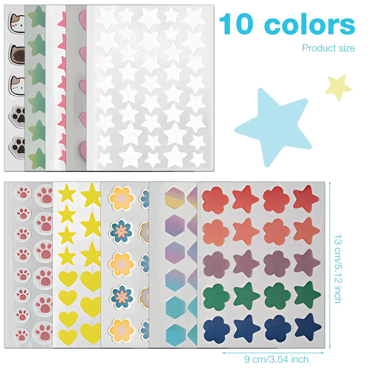 284 قطعة من ملصقات البقع اللطيفة (النجمة/القمر/القط) - رقع البثور غير الطبية، للاستخدام النهاري والليلي، صديقة للبشرة للعناية اليومية بالبشرة
