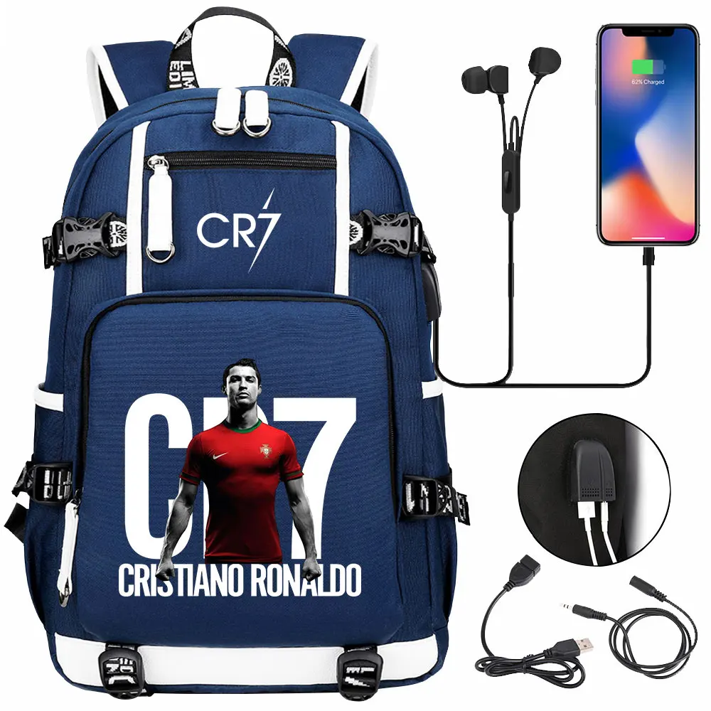 CR7 Backpack Women Men Waterproof Backpack Back Bag for Teens USB Capacity 18inch Laptop School Bags Boys Girls Travel Mochilas