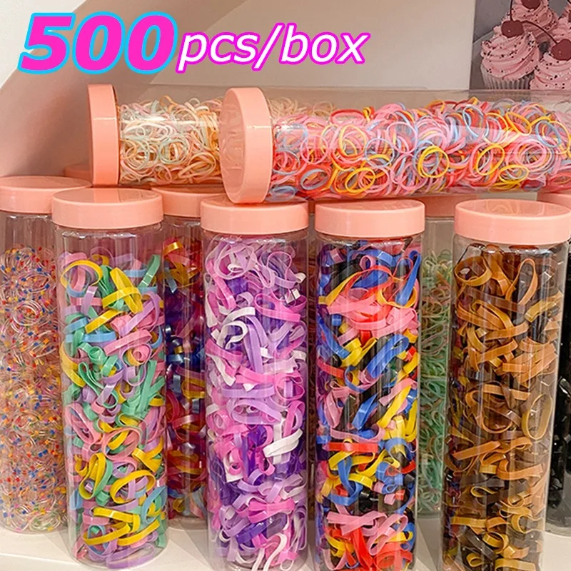 500pcs Kids High Elasticity Thicken Disposable Rubber Bands Girls Pigtail Holder Hair Ties Colorful Hair Bands Hair Accessories