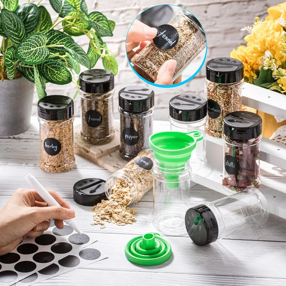 

48 Pcs 7oz Clear Plastic Spice Jars Spice Bottles with Shaker Lids Plastic Seasoning Containers with Chalk Labels, Chalk Marker