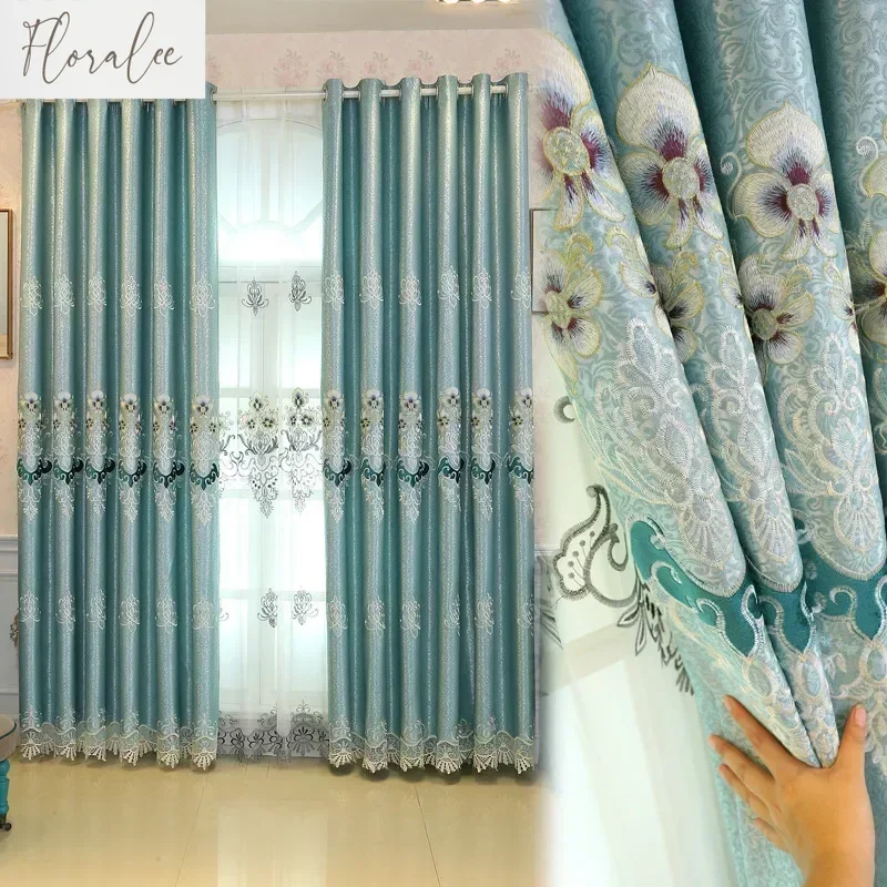 النمط الأوروبي المطرزة زين الانتهاء من ستائر التعتيم لغرفة المعيشة الطعام غرفة نوم غرفة نافذة فاخرة تخصيص #5