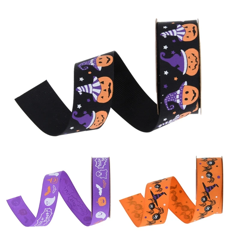 Ribbon For Halloween Gift Wrapping Spide&Witch Hat&Pumpkins&Spide Web Skull Bat Multi-Color Ribbon For Halloween