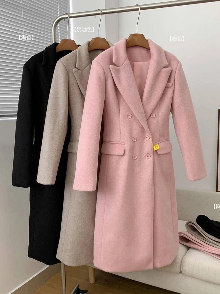 [oein] 2024 Good Zurich Avenue Coat. Women's Winter Loose Fit Waist Slimming Temperament. Double Breasted Flip Collar