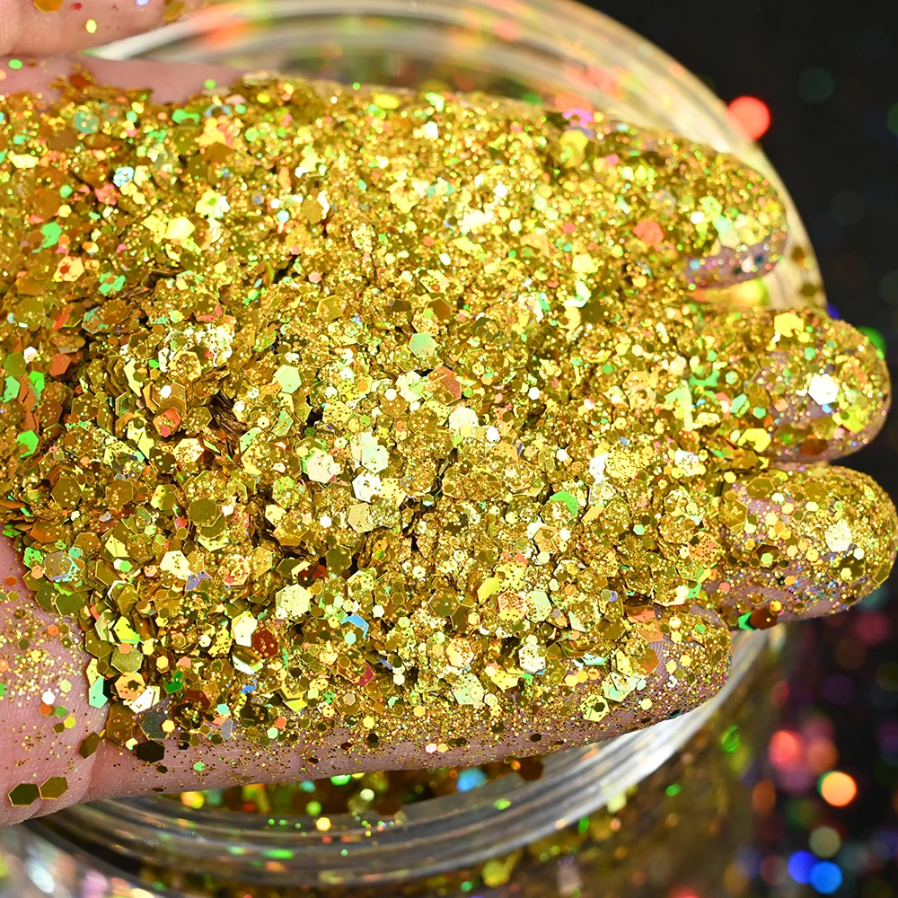 50g/bag Laser Nail Art Glitter Powder Mixed-Size Chunky Nail Glitter Sparkly Fragment Glitter Manicure Decor DIY Glitter 50#BA35