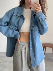 BL9350 New 2024 Casual Fashionable Denim Shirts Wild Pockets Korean Style Spring Summer Women's Blouses Minimalist Lady Tops