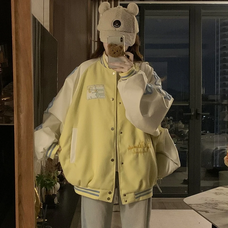 

Baseball Jackets Woman Letter K Womens Spring Leather Hoody Outwears Safari Panelled Softshell Drop-Shoulder Sew Girl's Oversize
