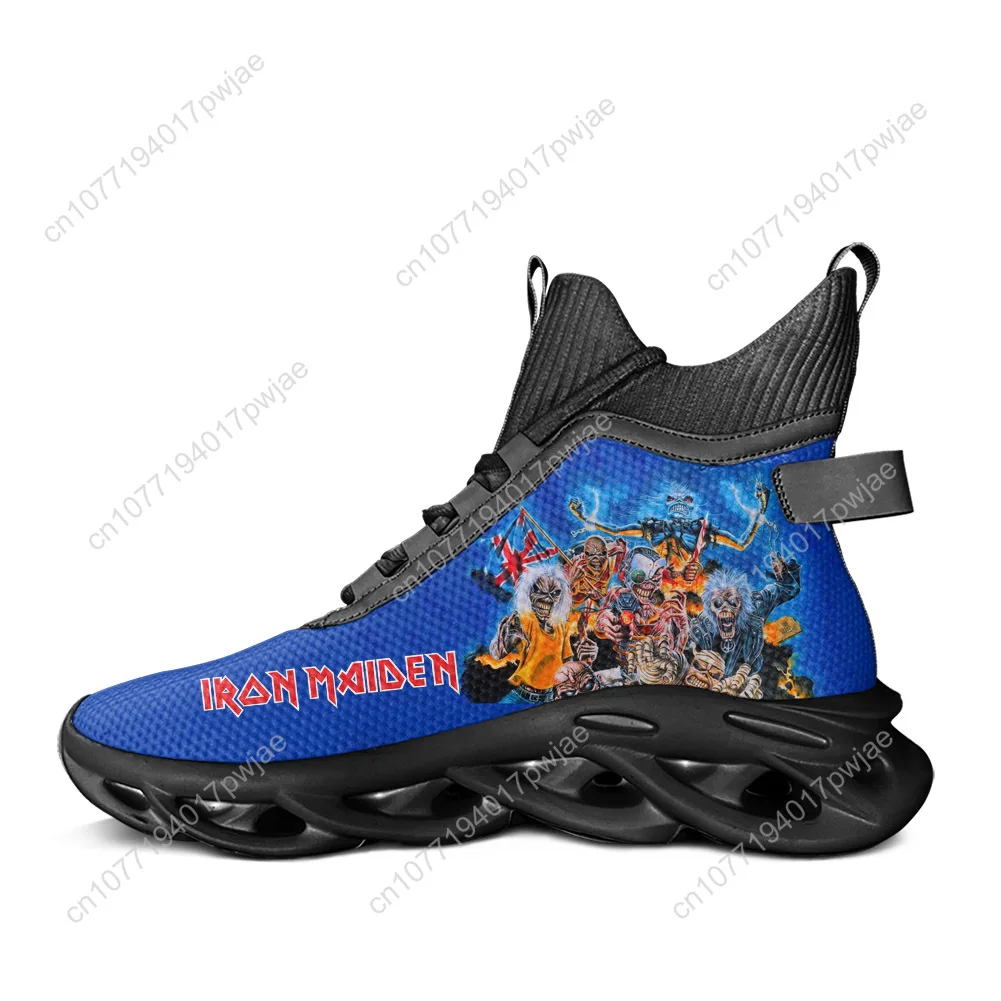 I-iron m-maidens rock band alta superior apartamentos tênis das mulheres dos homens esportes sapatos personalizados tênis de corrida casuais