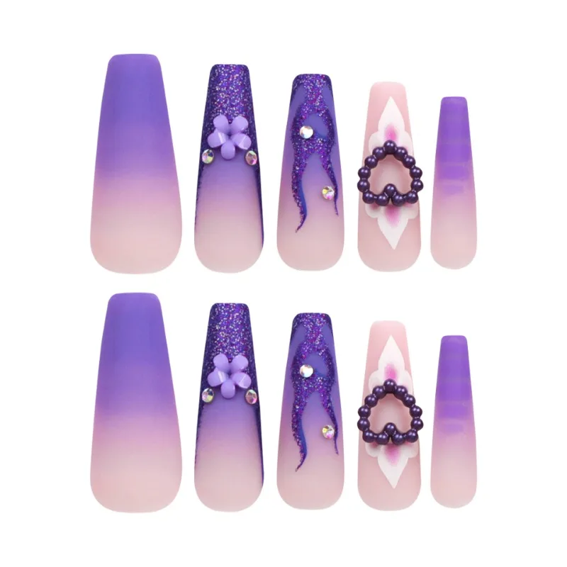 Faux ongles à coller French Wear Black friday, violet, rose, violet, fleur, diamant super long, N64.souhaits on Acyr1995N64., Y2k, 24 pièces