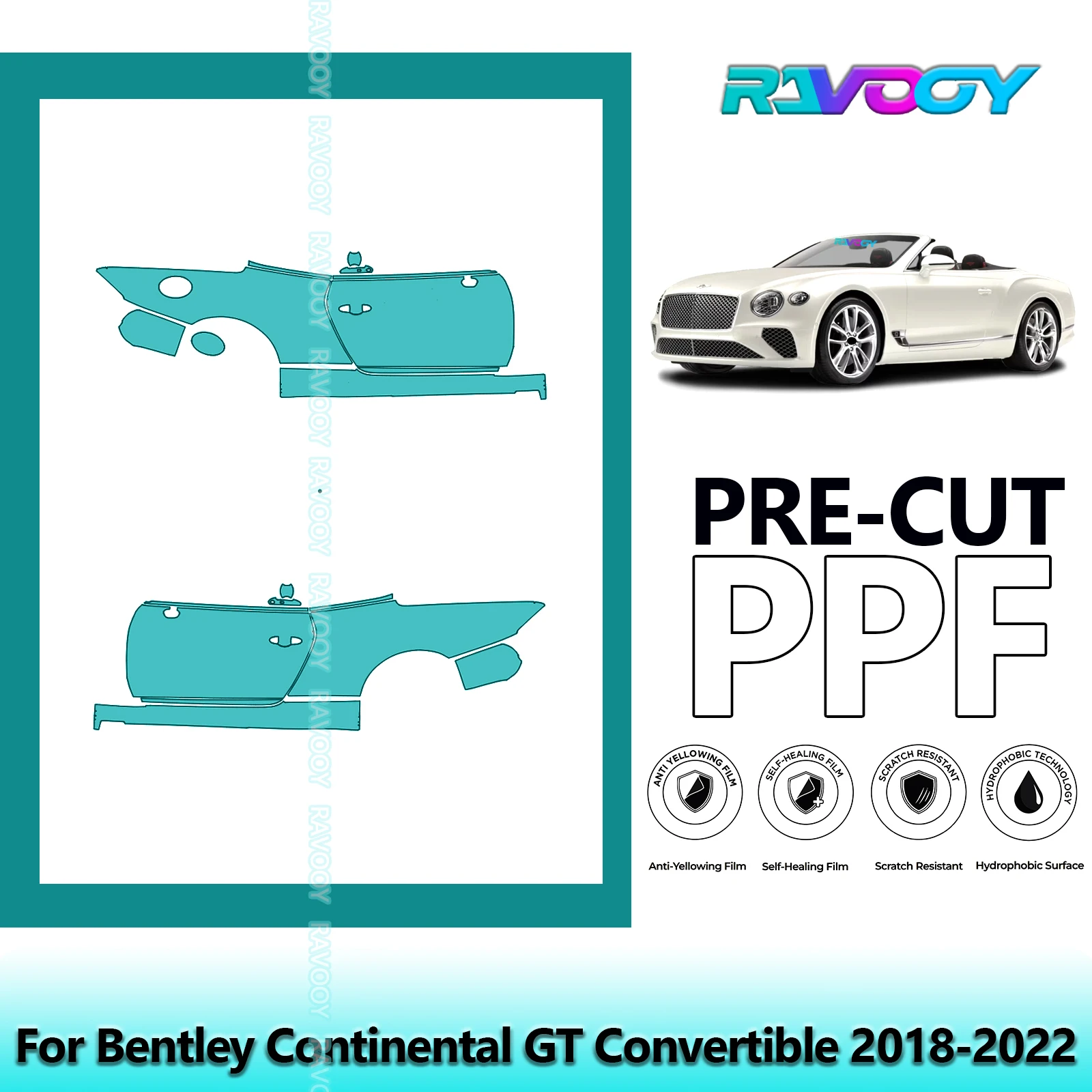 

For Bentley Continental GT Convertible 2018-2022 8.5mil Pre-Cut PPF Door & A/B Pillar Kit TPU Paint Protection Film Set