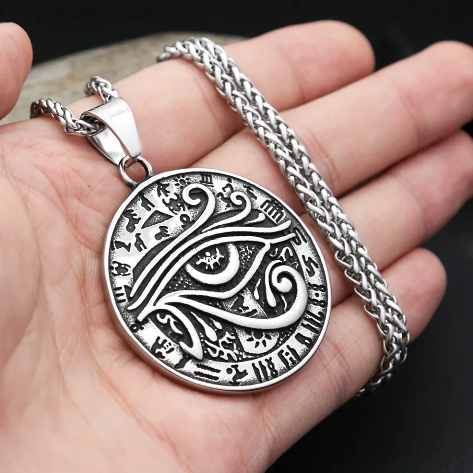 Vintage Classic Eye of Horus Pendant Stainless Steel Ancient Egyptian Totem Necklaces For Men Women Religious Amulet Jewelry