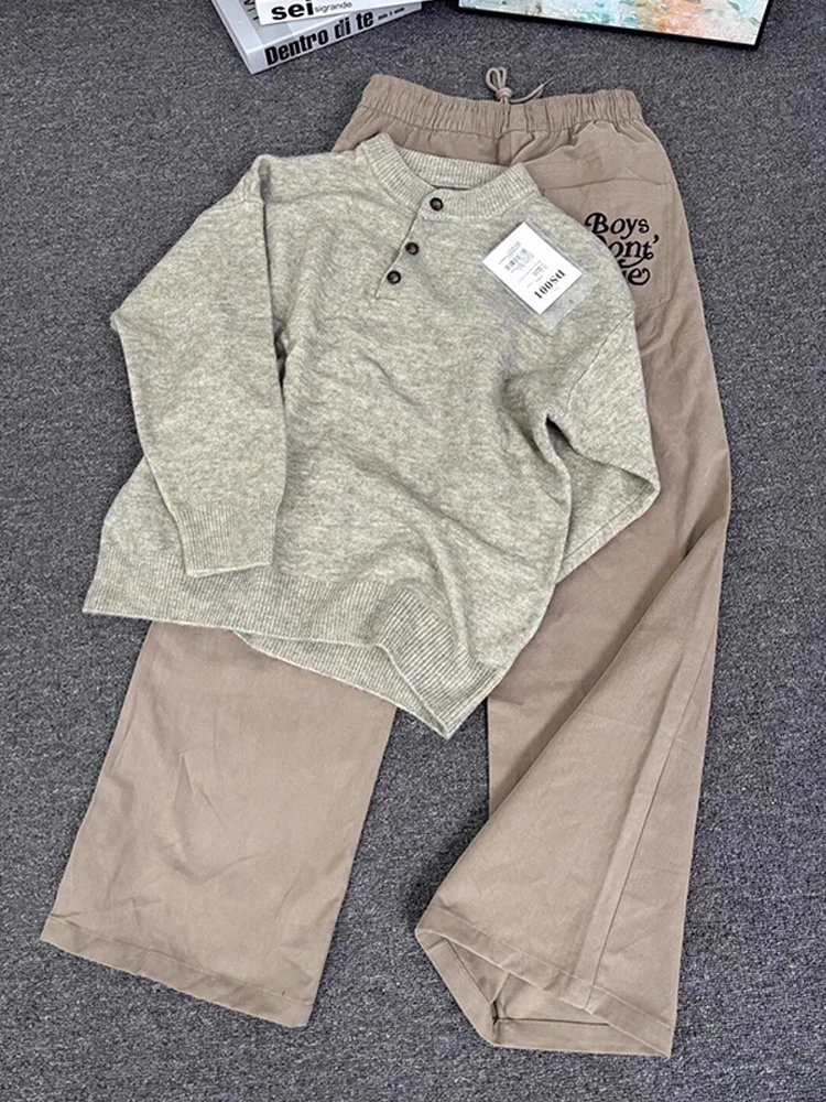 

Light ey American Sle Henry Collar Men's Knitwear Lazy Sle Old Money Sle Pullover Autumn Winter Outerwear Top