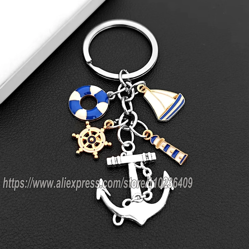 1pc Enamel Nautical Theme Keychain, Alloy Sail, Lighthouse, Anchor, Lifebuoy Design Key Ring, for Car Keys, Backpacks, Wallets