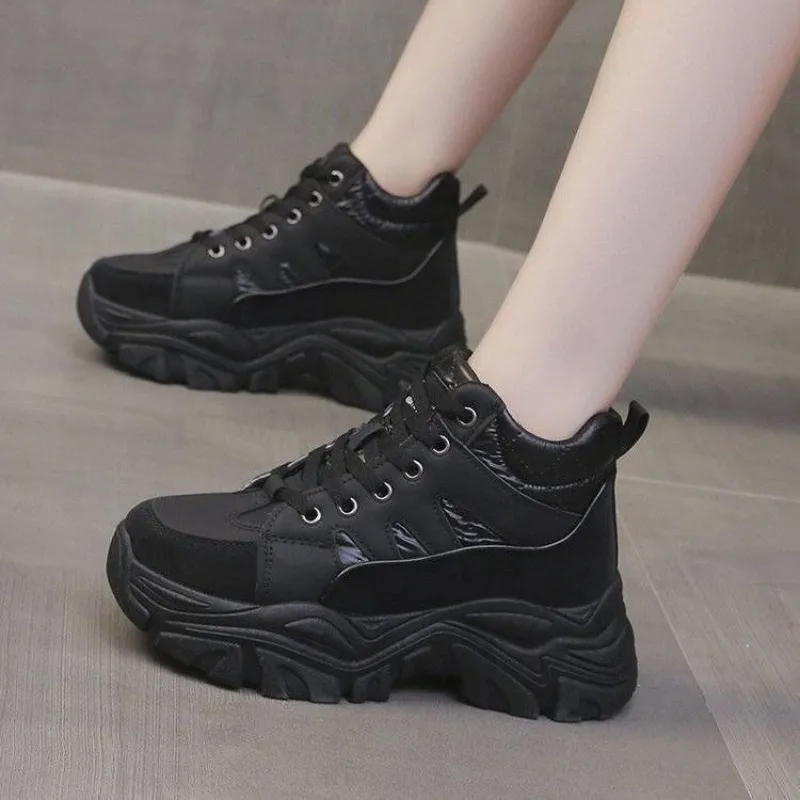 

​Fleece Lined High Top Dad Shoes Women Retro Platform Sneakers Thick Sole Elevator Casual Shoes for Autumn Winter​