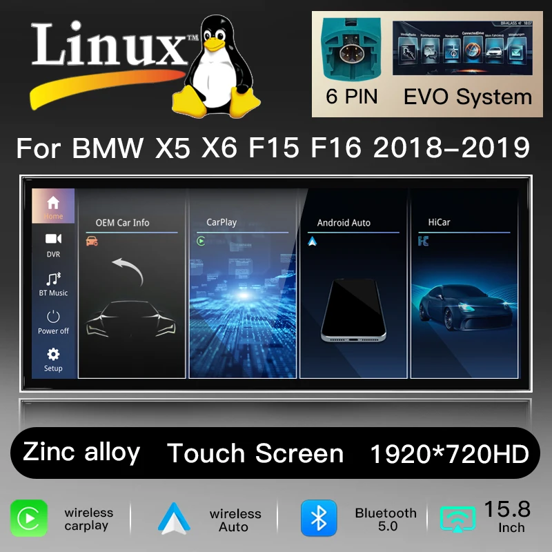 15,8'' 1920*720 Linux Draadloze Carplay Android Auto Autoradio voor BMW X5 F15 X6 F16 2014-2019 NBT EVO Multimedia Speler Scherm Audio Head Unit