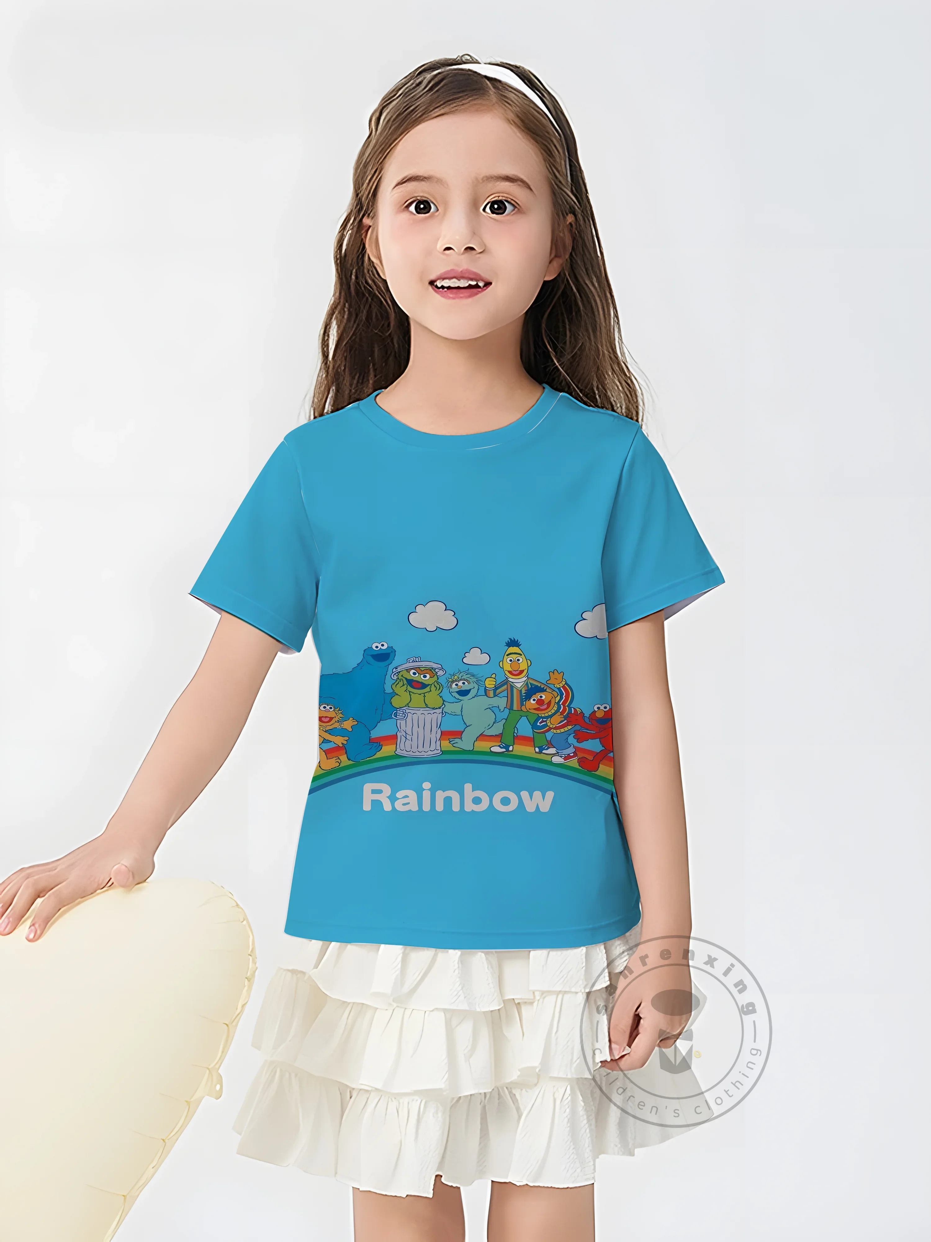 Camiseta gráfica de Barrio Sésamo a la moda, camiseta de verano para niños y niñas, camiseta fresca con estampado 3D de manga corta, ajuste cómodo, Idea de regalo de 3 a 16 años