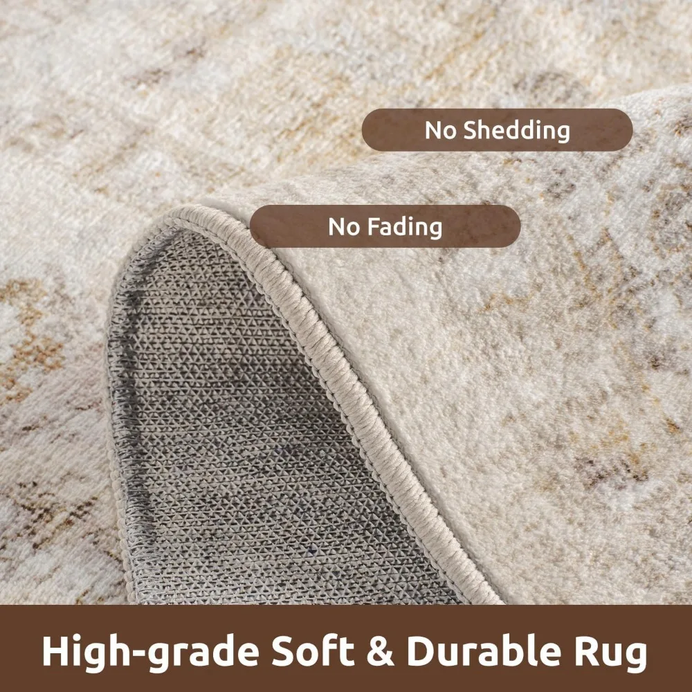 سجادة AMOAMI-Area 8FT X 10FT لغرفة المعيشة - سجاد بيج ناعم عتيق لغرفة النوم - سجادة غير قابلة للانزلاق - سجادة قابلة للغسل لغرفة الطعام #4