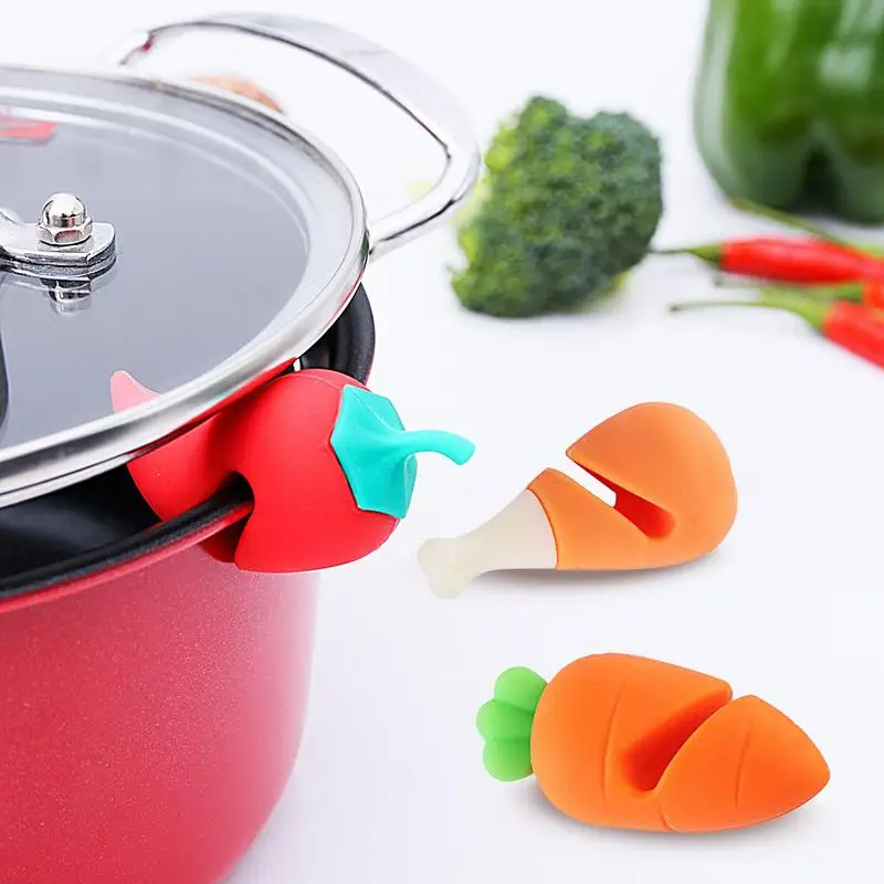 3pcs Cute Silicone Pot Cover Lifter Anti-spill Rack Pot Lid Holder Heat-resistant Boiled Anti-Overflow Stopper Kitchen Gadgets