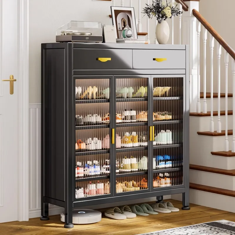 Modern Wall Mounted Shoe Cabinet with Drawers Multi Tier Entryway Storage Rack Slim Design for Home Doorway Organization