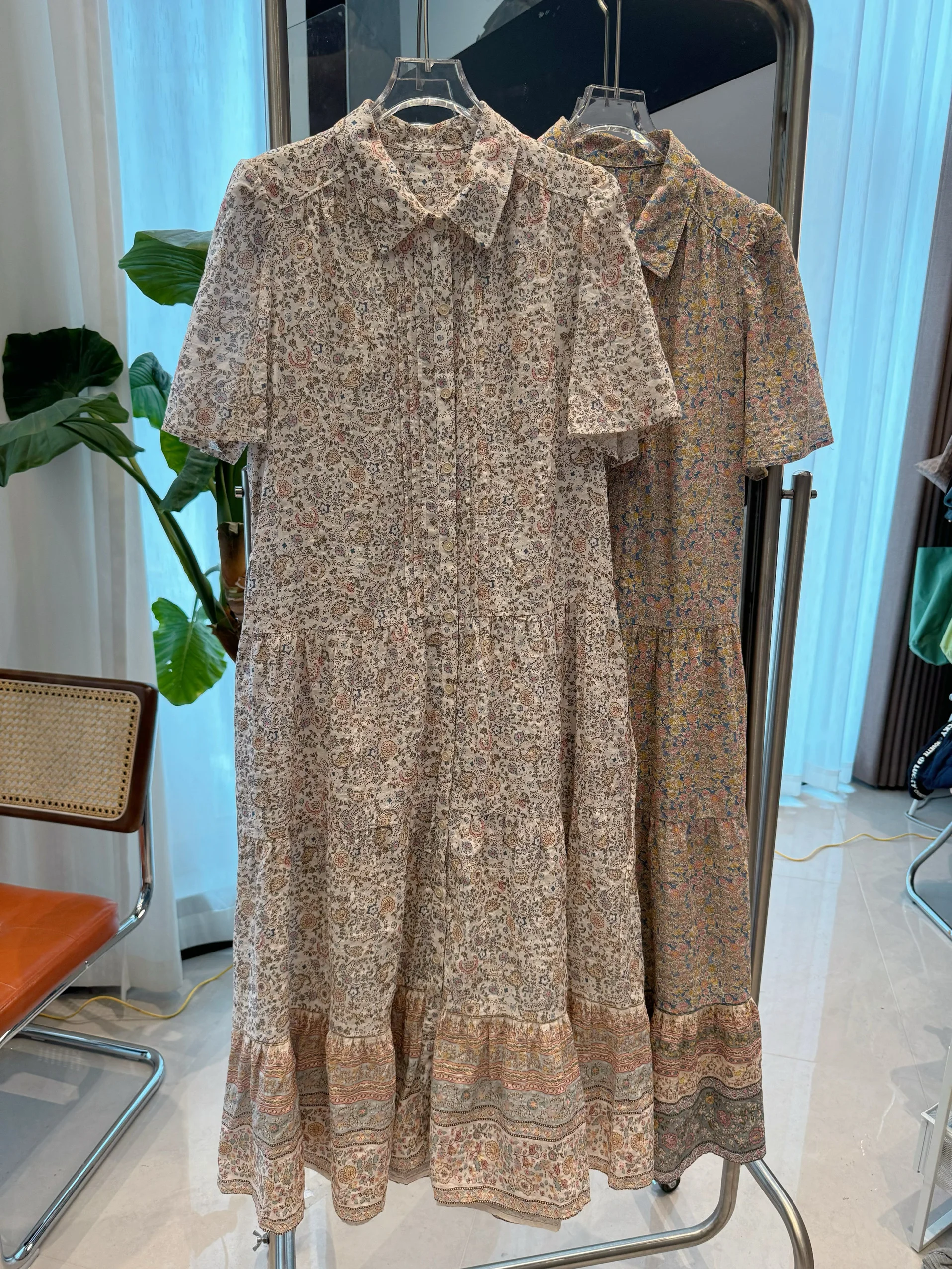 夏の新作プラスサイズ女性用ドクターオルトスヴェミディアラインスカート花柄プリーツハイウエストコットンブレンド快適